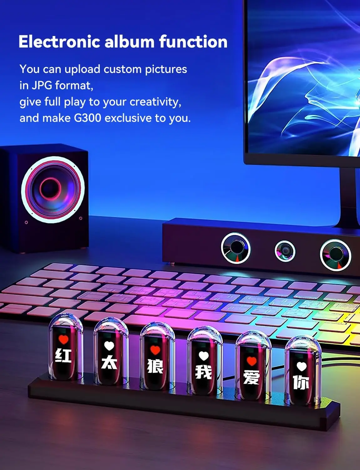 Nixie Tube RGB IPS Screen LED Retro Digital Clock Night Light,DIY Lamp Support Wi-Fi Time Calibration, APP Control, Weather Mode