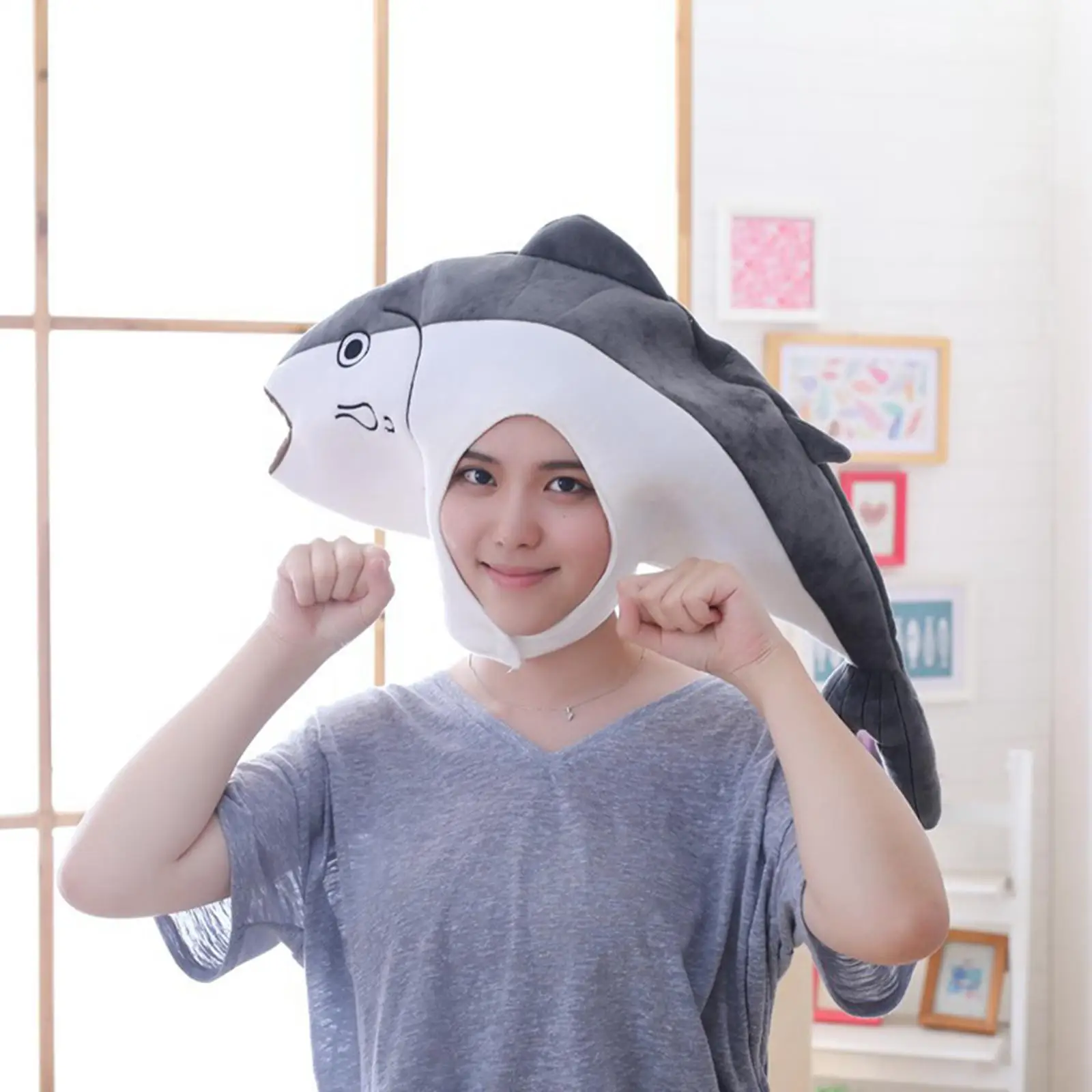 Soft Plush Fish Hat Costume Accessory Hats Women Girls Animal Cosplay Headwear