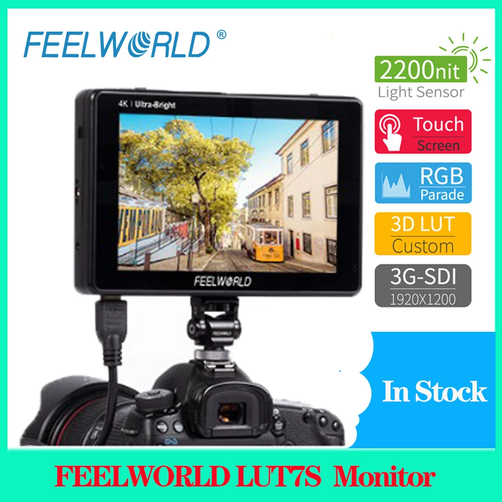 

FEELWORLD LUT7S 7 Inch 2200nits 4K 3D LUT Touch Screen DSLR Camera Field Monitor with Waveform VectorScope Histogram 3G-SDI