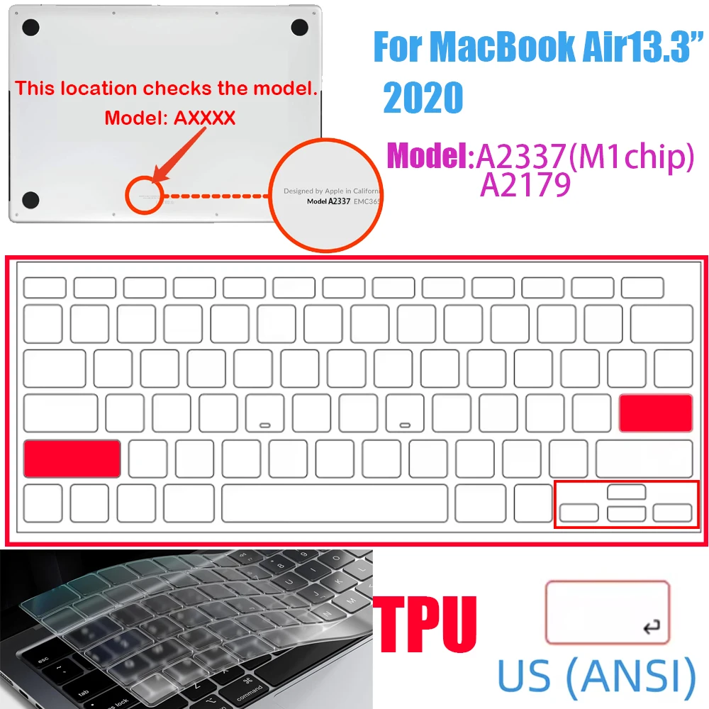 Klare, ultradünne TPU-Tastaturabdeckung für MacBook Air 13,6 13 Zoll M4 M3 M2 M1 Chip und Pro 14 13 15 16 Zoll EU- und US-Layout – Detail 16