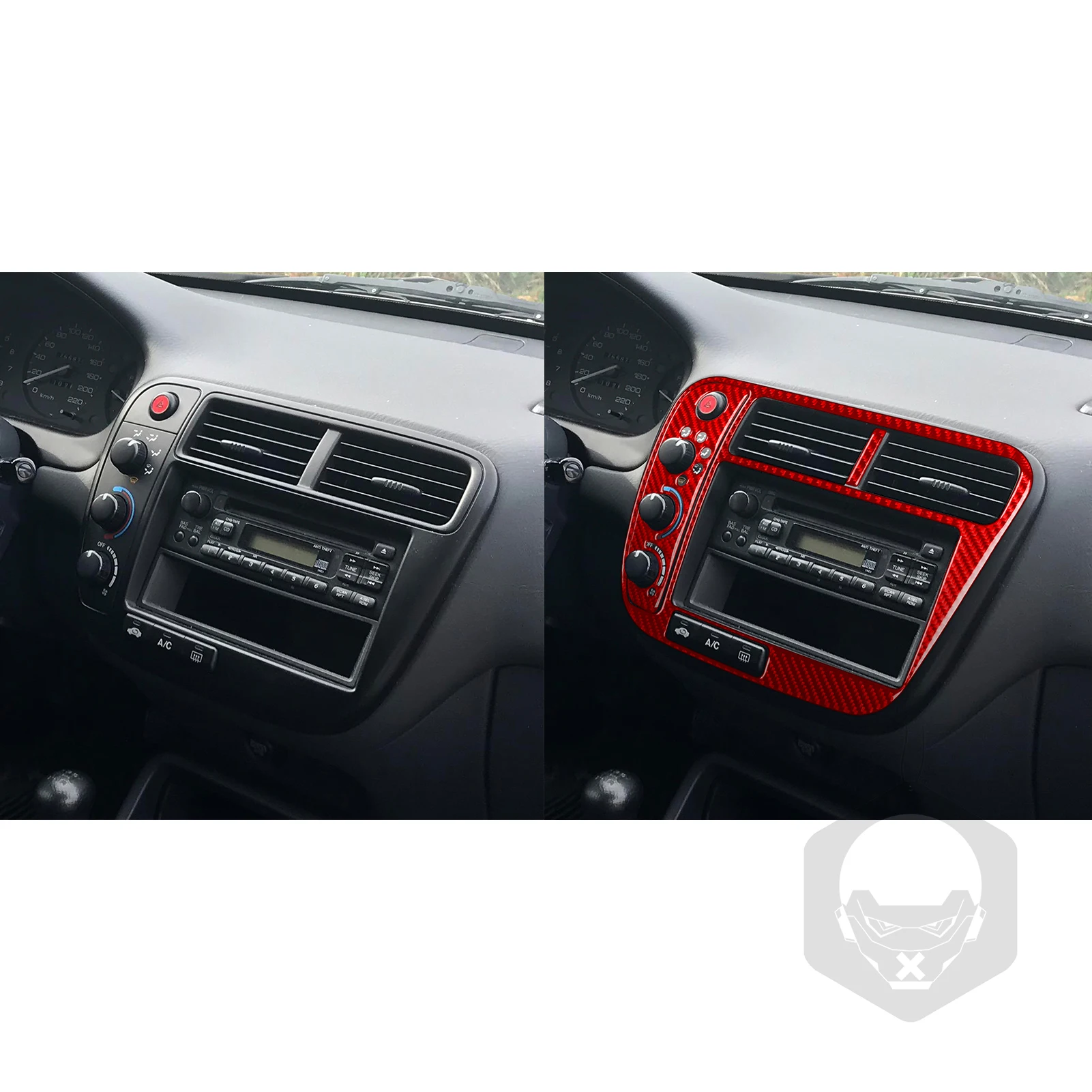 اكسسوارات ألياف الكربون سيارة الداخلية تكييف الهواء لوحة التحكم الكسوة ملصق الديكور لهوندا سيفيك 1996—2000 #5
