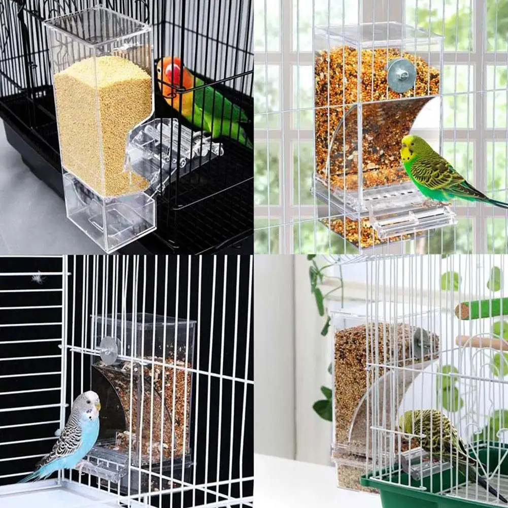 Acrylic No Mess Bird Feeders Automatic Parrot Feeder Drinker Food Container For Perch Budgerigar Parakeets Bird Cage Accessories