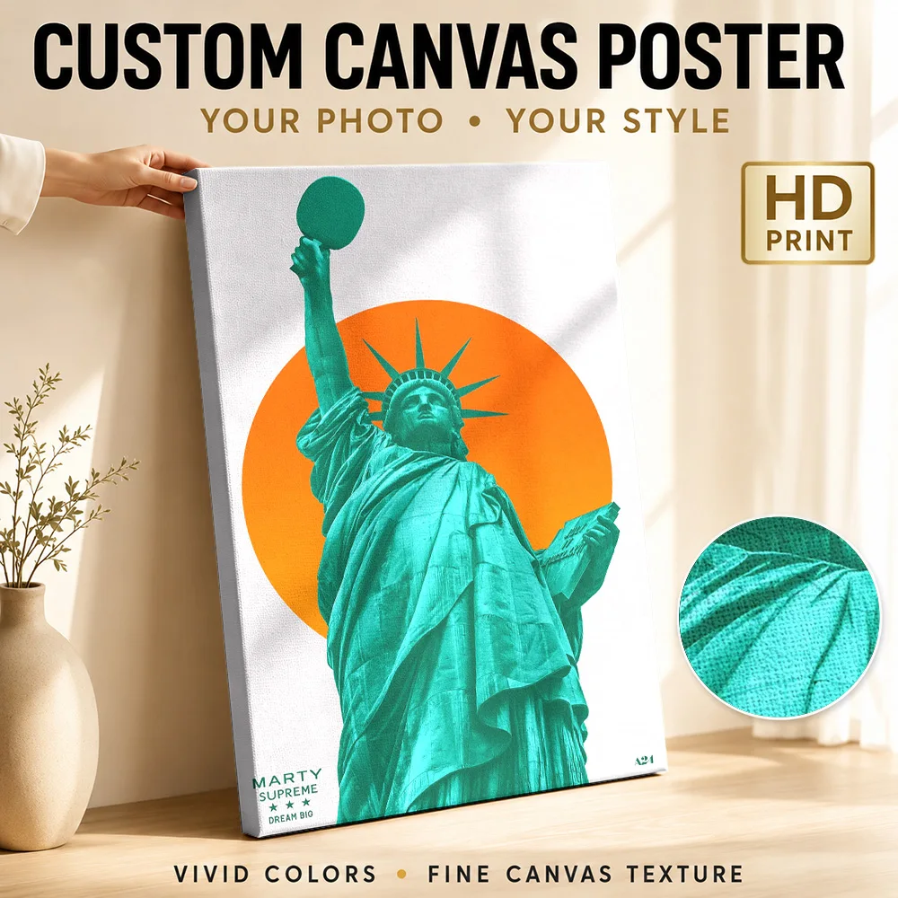 Statue of Liberty with Ping Pong Paddle Framed Canvas Poster Custom Modern Pop Culture Wall Paintings Decoration for Game Room