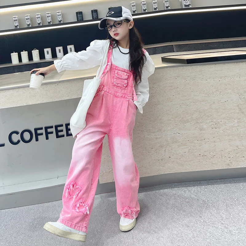 

Комплект из 2 предметов для маленьких девочек, осенняя детская футболка с круглым вырезом и пышными рукавами для девочек, школьный комплект контрастного цвета на подтяжках для девочек