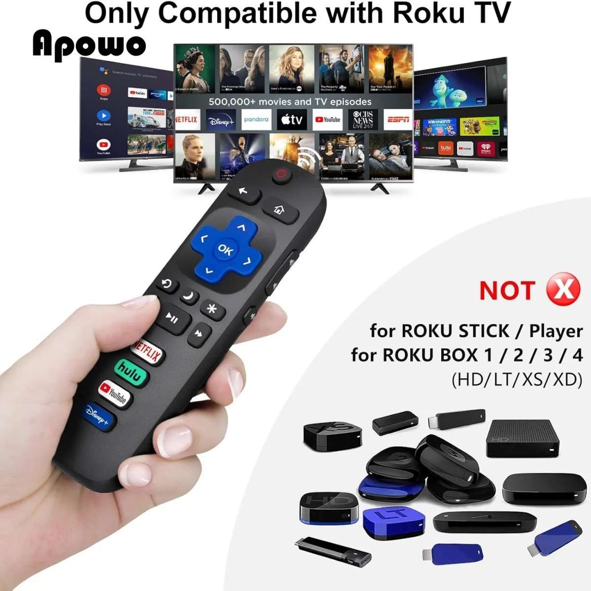 New RC280A Replaced Remote Control Only for Roku TV for TCL Roku/Hisense Roku/Onn Roku/Philips Roku TVs(Not for Stick and Box)