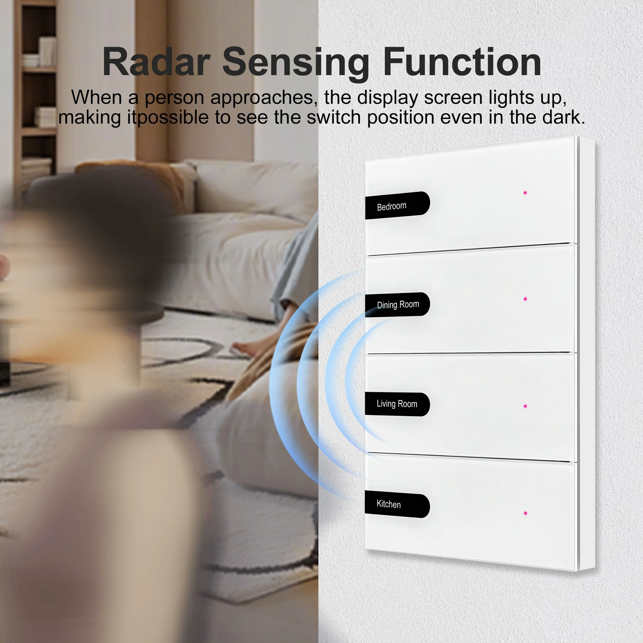 Manhot US WIFI DIY Name Switch Screen Panel 1-4 Gang Smart Wall Light Switch Works with Tuya Alexa Google Home SmartThings APP