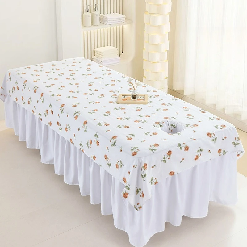Soft Printed Beauty Salon Bed Sheets with Holes Spa Massage Bed Cover Breathable Washable Quick Drying Massage SPA Therapy Cover