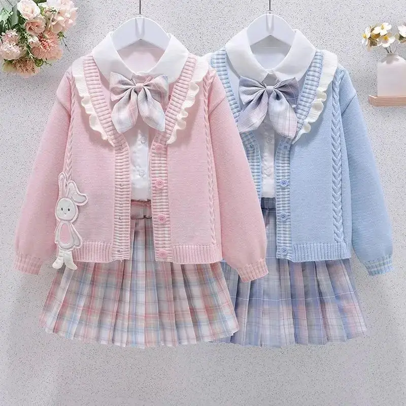 girls'-spring-autumn-winter-sweater-set-three-pieces-skirt-shirt-plaid-korean-style-children's-clothing-toddler-kids'-outfits