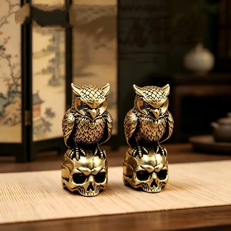 Owl Brass Ornament Handmade Creative Small Craft Unique Gift For Home Desk Boho Luxury Home Decor Figurine