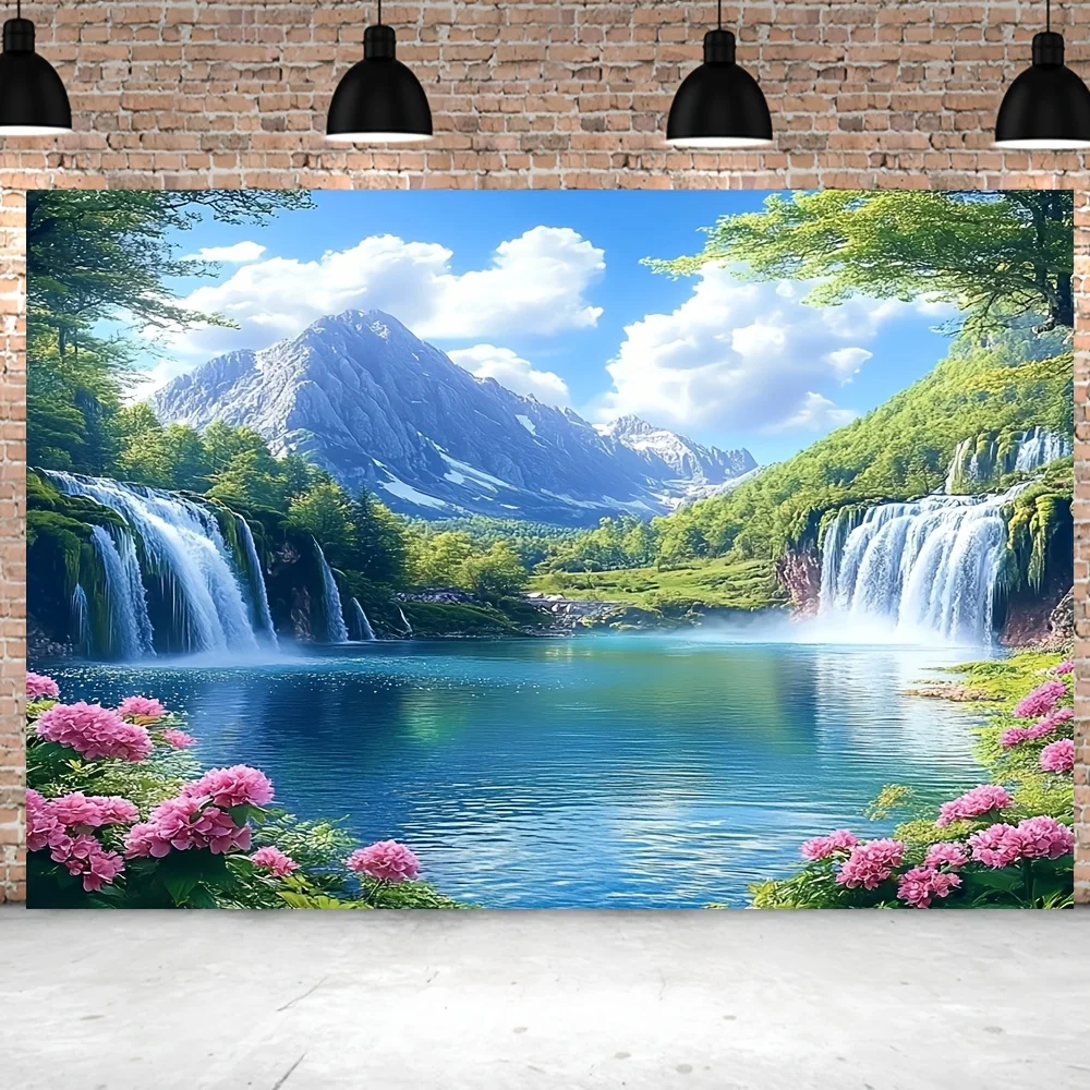 Un paysage féerique captivant de printemps, un paysage comprenant une jungle, des montagnes, des lacs, des cascades et des prairies fleuries.