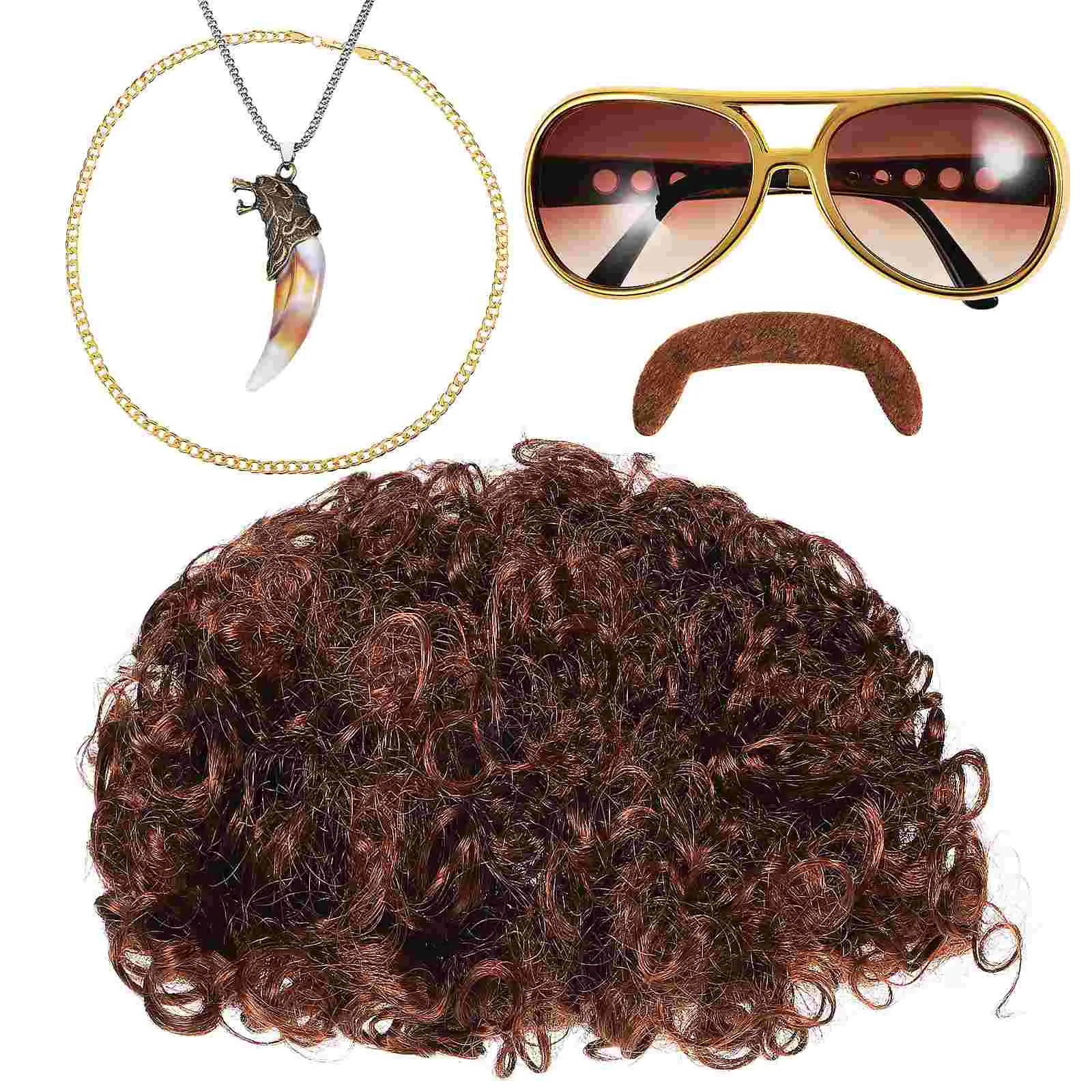 

Hippie Afro Disco Accessories Party Gold Chain Beard Sunglasses Suit Punk Man