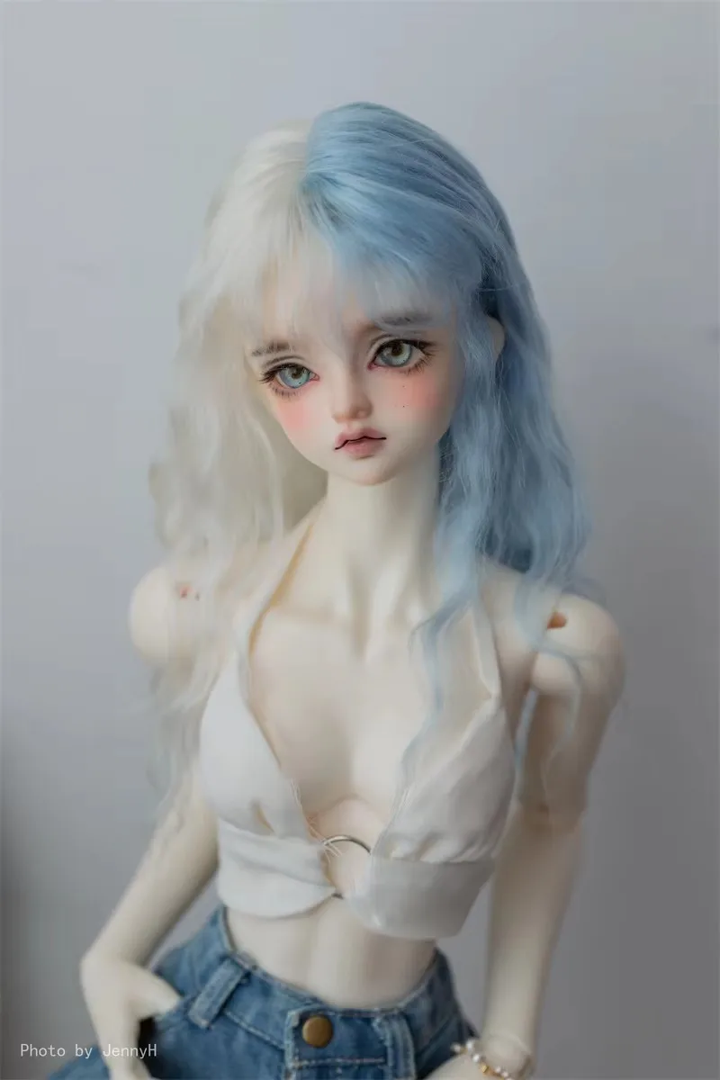 Morbido Mohair Frangia Diritta Lati Bicolore Capelli Lunghi 1/3 1/4 Parrucca Riccia Colorata Viola Spot Inventario Ragazze Accessori per Bambole BJD