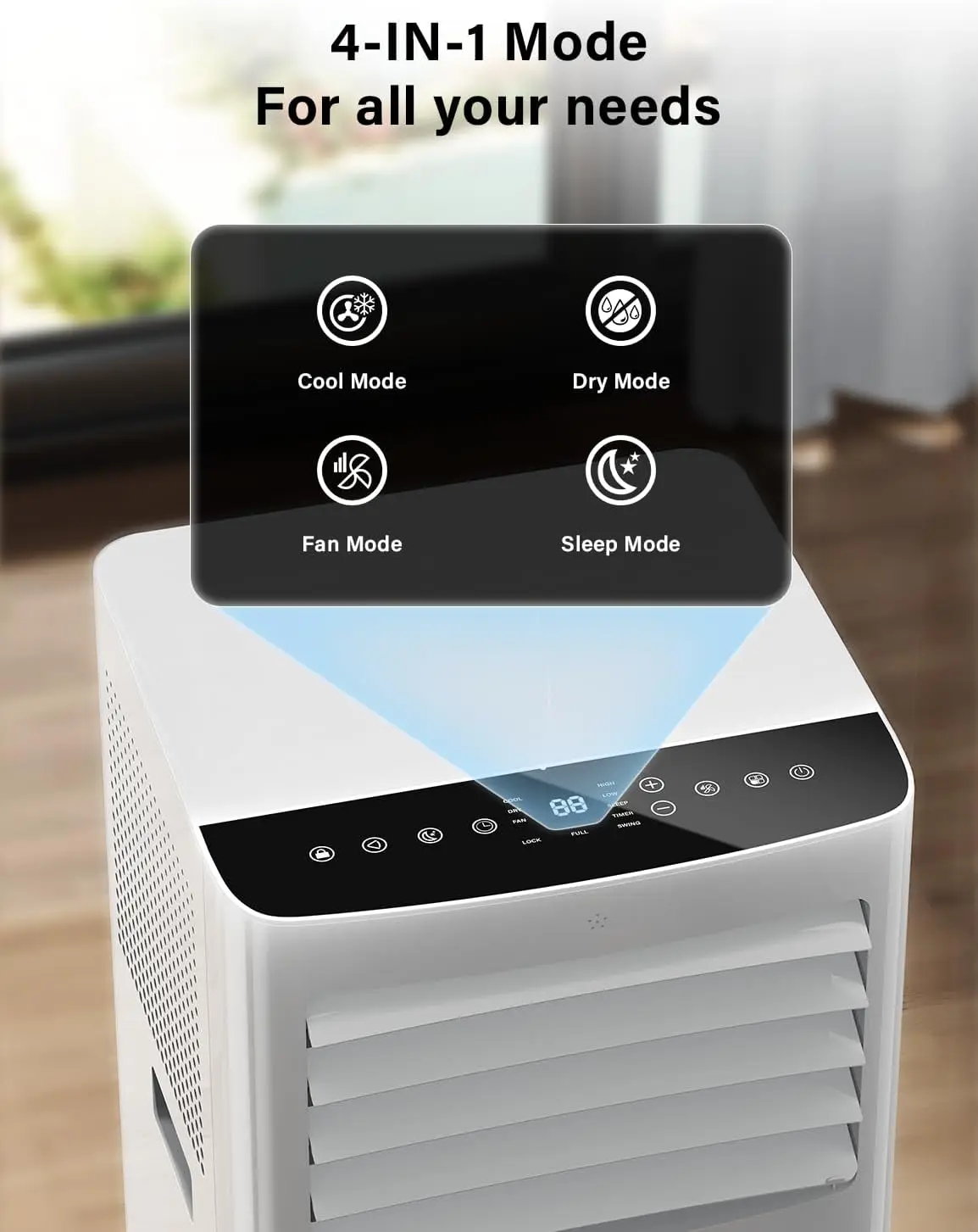 مكيفات هواء محمولة بقدرة 12000 وحدة حرارية بريطانية، وحدة تيار متردد لغرفة النوم مع 4 أوضاع تبريد/مزيل الرطوبة/مروحة ونوم، حتى 400 قدم مربع، 45 ديسيبل كو