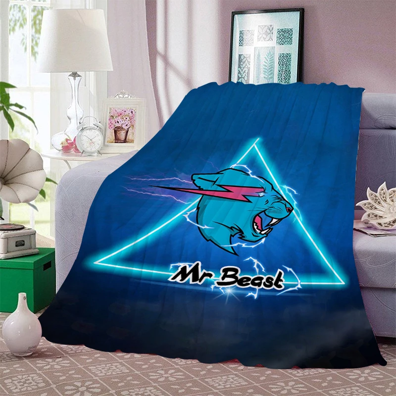 Custom Blanket Sofa Mr B-Beast Microfiber Bedding Warm Knee Bed Fleece Camping Nap Fluffy Soft Blankets for Winter King Size