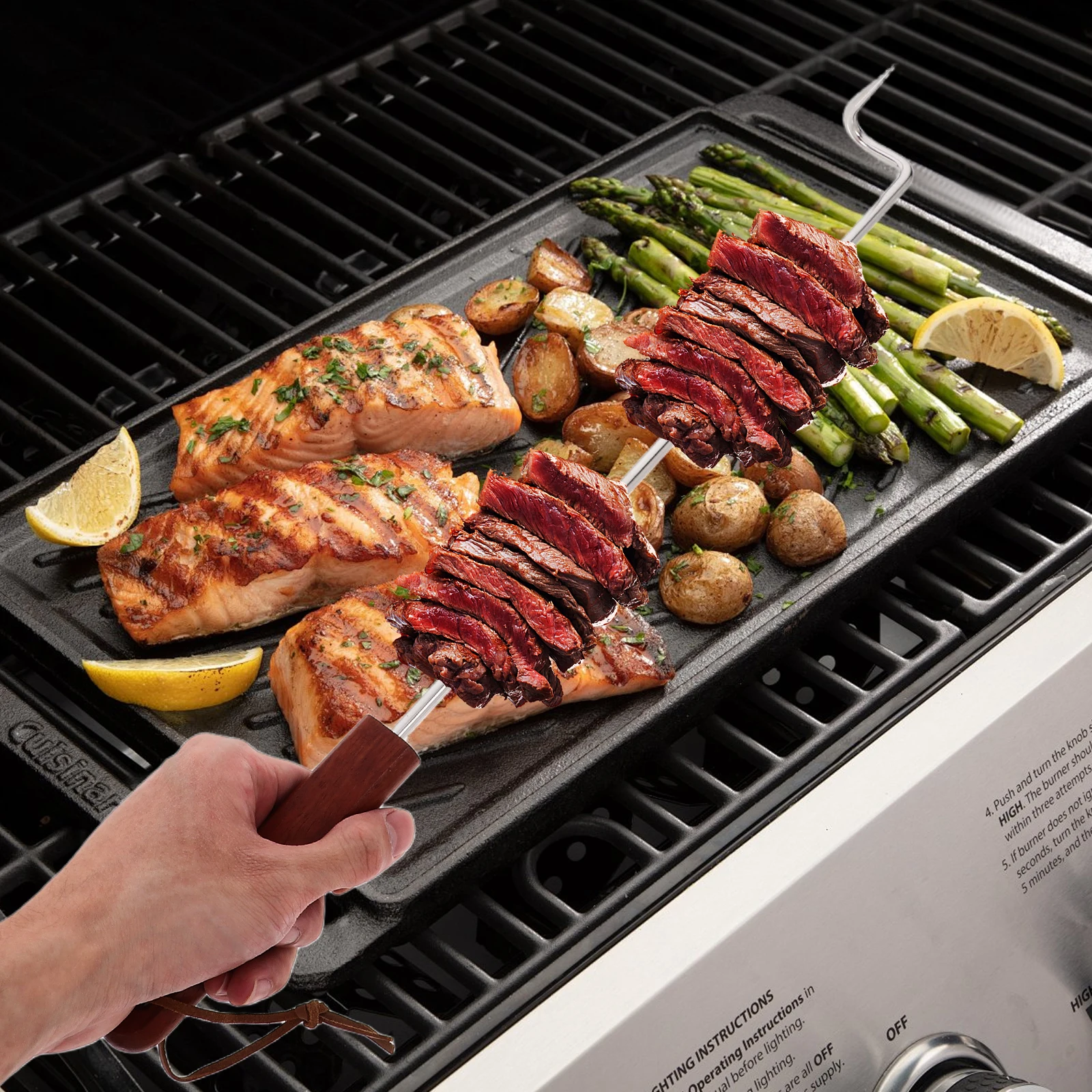 

Bbq Meat Hook Stainless Steel Wooden Handle Meat Turner Flipper Fork for Outdoor Bbq Grilling Cooking Steak Hook Flipper