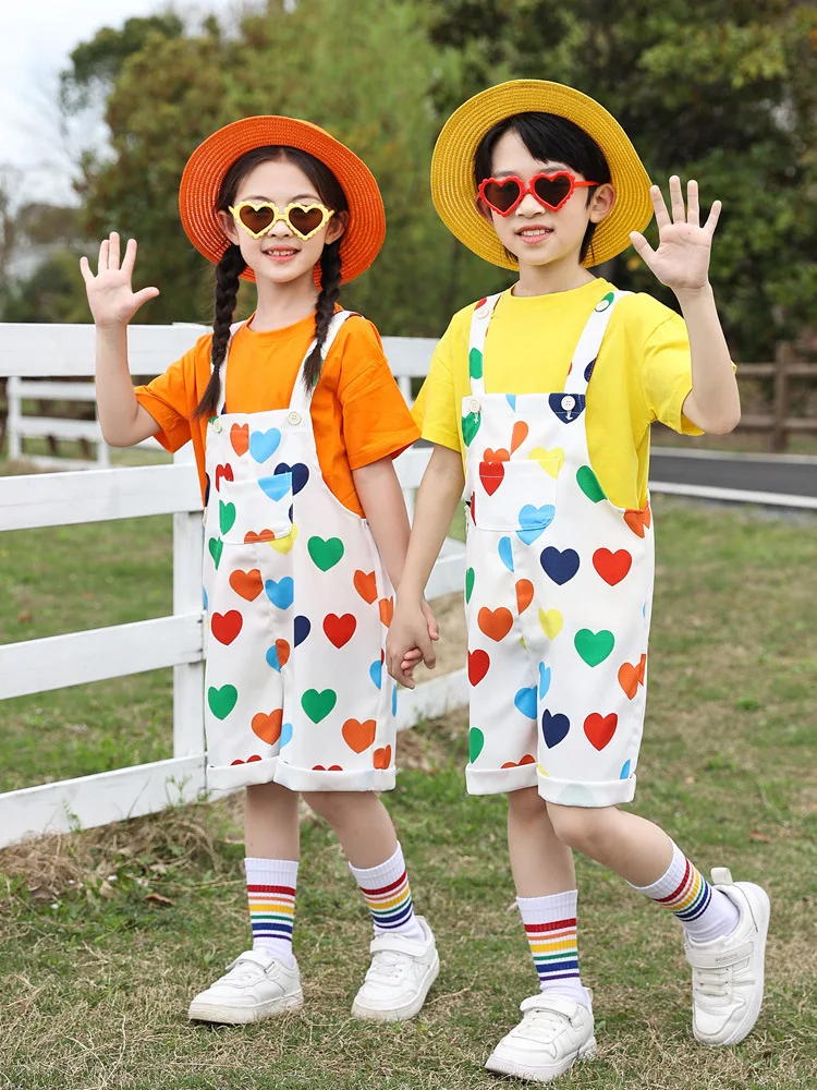 Hip Hop Kids Love Overalls Suspender Shorts Girls Dungaree Children Short Jumpsuit Romper Boys Streetwear Pants