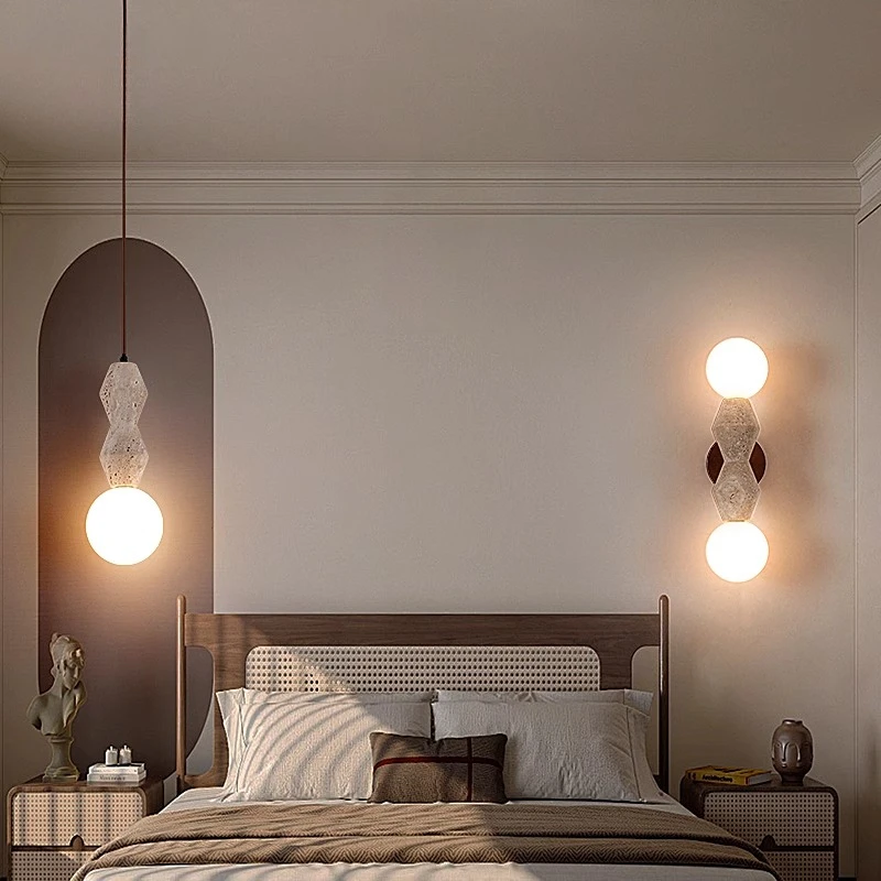 Retro Wabi-Sabi Japanse LED travertijn licht travertijn marmer voor slaapkamer woonkamer eetkamer hal trap decor wandlamp