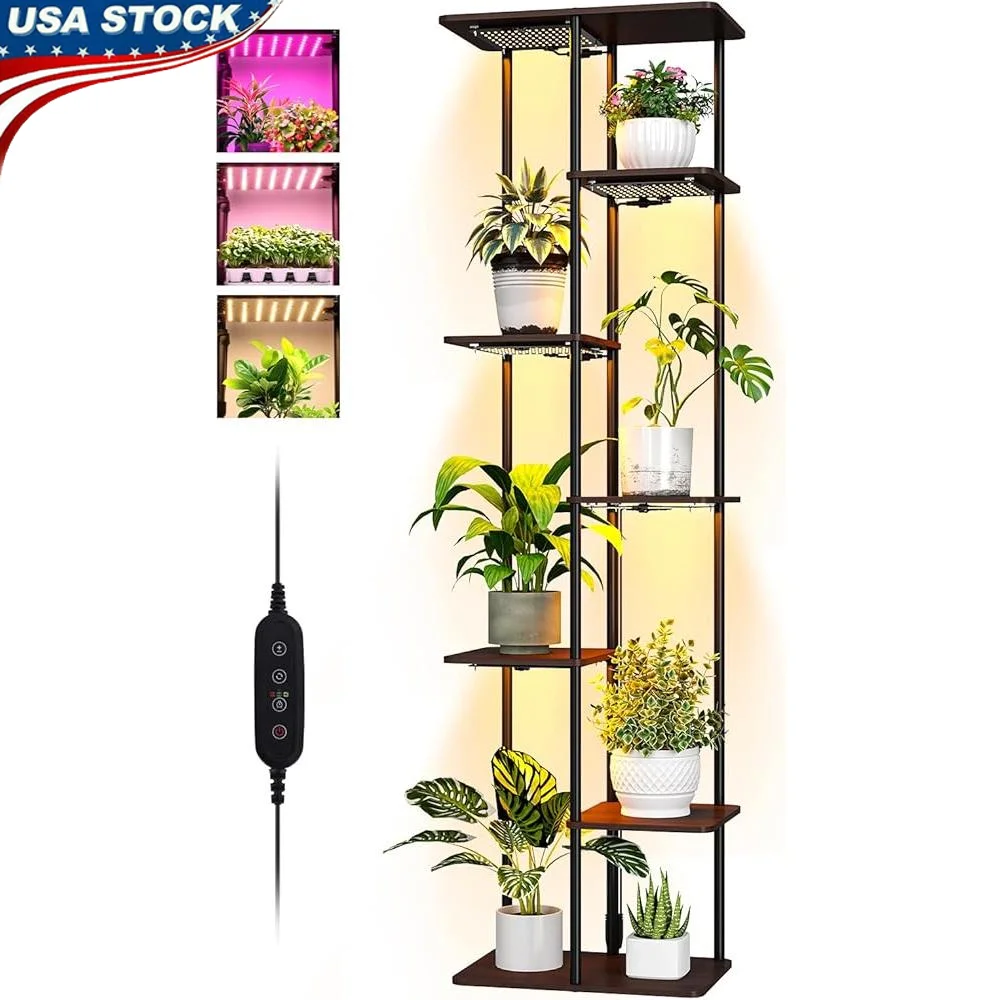 

7 Tier Indoor Plant Stand with Grow Lights Full Spectrum Dimmable Shelf Automatic Timer Adjustable Brightness Indoor Plants