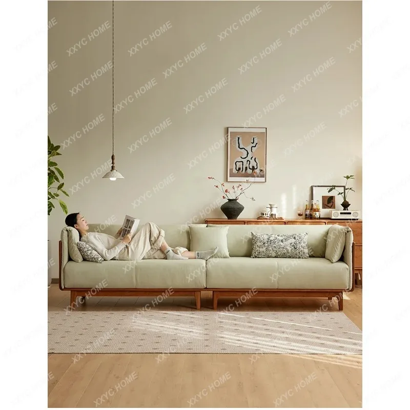 XXJapanese cream wind log straight row removable and washable winter and summer all-solid wood sofa