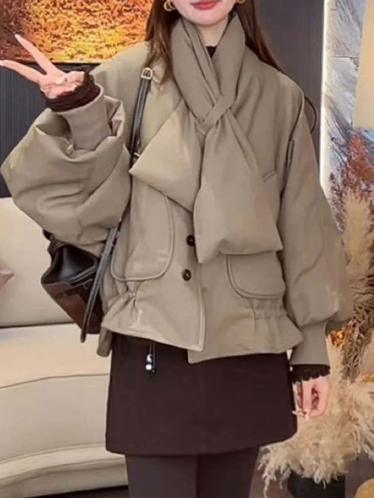 

Faionable Versatile Women's Cotton Jaet Scarf Friendly Casual Loose Warm Winter Coat Zipper Closure Long Sve Hooded