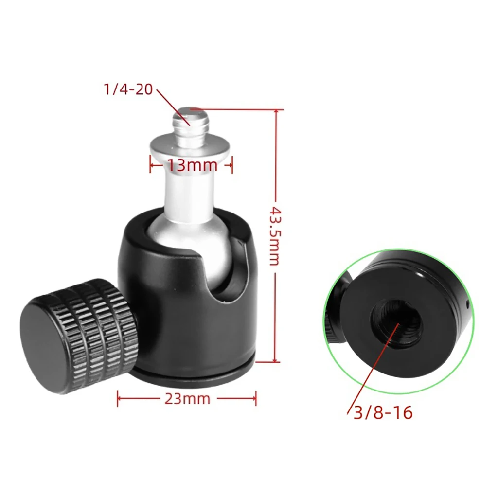 Mini-Kugelkopf, Panorama-Stativkopf, 1/4 Zoll, 3/8 Zoll, M4, M5, M6, Schraubenlochmontage für DSLR-Kamera, Camcorder, Monitor, Smartphone, Lichtmikrofon – Detail 6