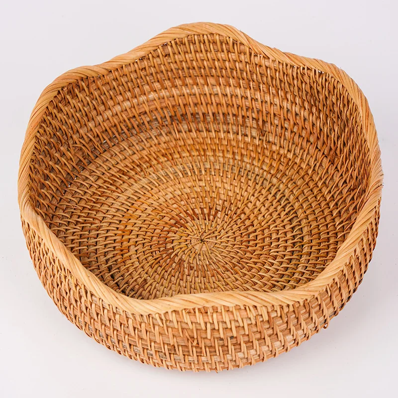 Vietnamese Rattan Woven Tray, Colorful Shell Weaved Snack Storage Basket, Dessert & Snack Tray, Fruit, Bread & Tea Serving Tray