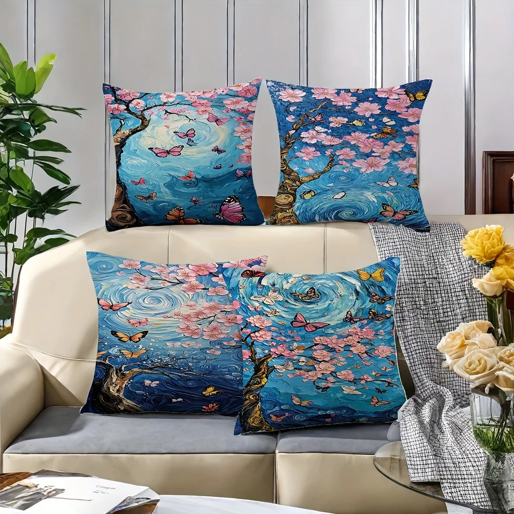 

Cherry blossoms and butterflies double-sided Printed Short plush Suitable living rooms bedrooms sofas (excluding pillow cores)