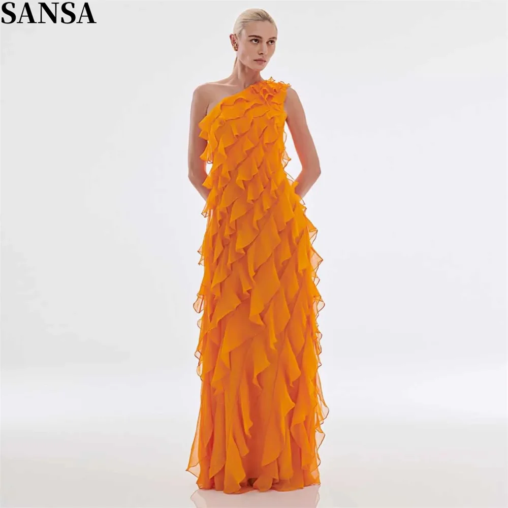 Sansa Orange Formal Sleeveless Party Dresses One Shoulder Chiffon Evening Dresses Elegant Floor-Length vestidos de fiesta 2024