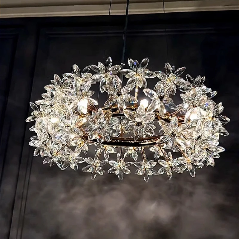 

BOSSEN Luxury Double-Layer Chandelier, Dimmable Designer Ceiling Light Luster Crystal Gold Brass Pendant Light for Villa