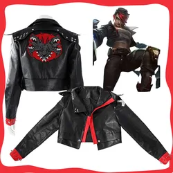 Vi Arcane 2 Cosplay Women Black PU Leather Jacket Costume Game LOL Female Coat Disguise Top Party Halloween Carnival Party Cloth