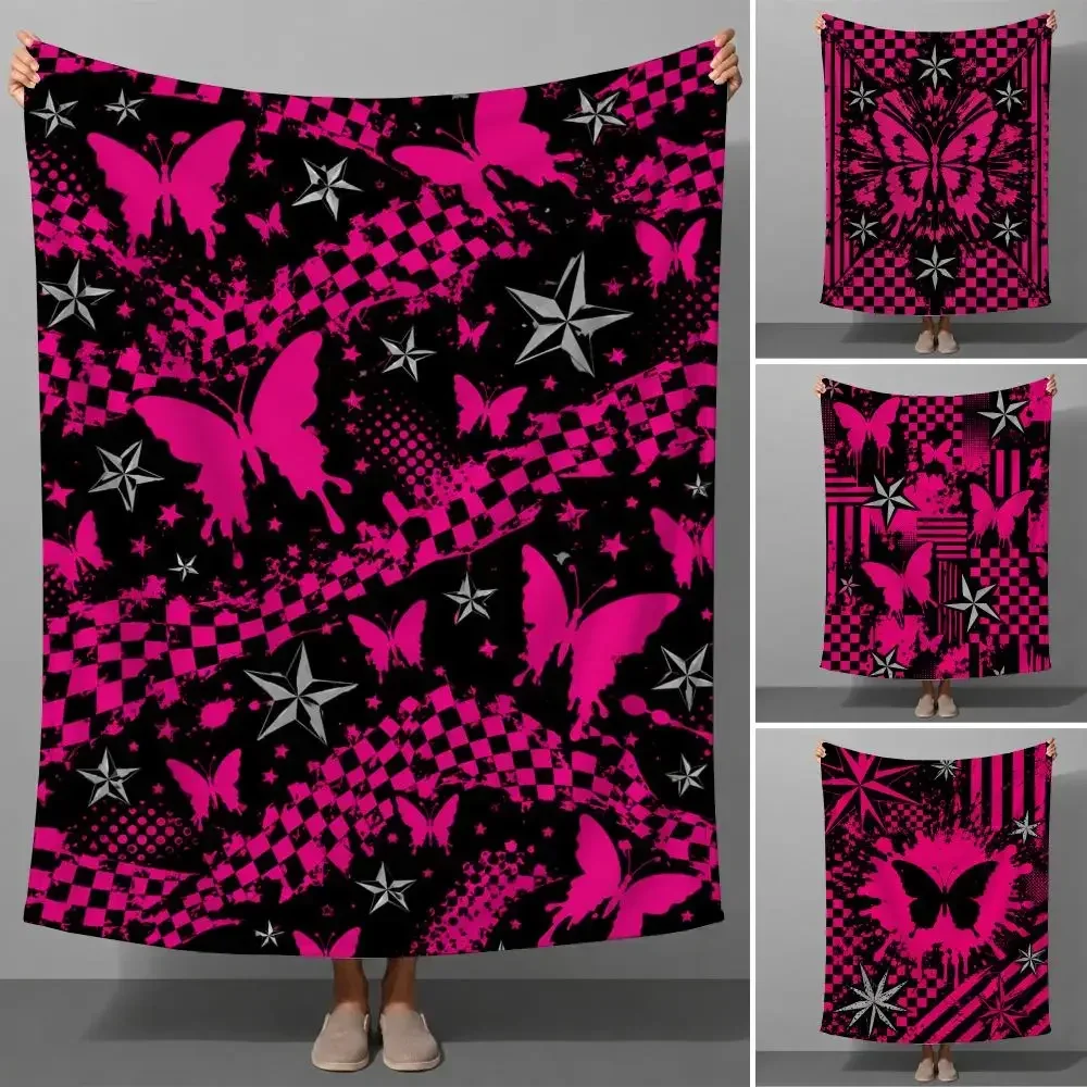 Punky Pink Emo Gothic Y2K Alternative Aesthetic Design Throw Soft Flannel Throw Blanket Warm for Couch Bed SofaCozy All Season