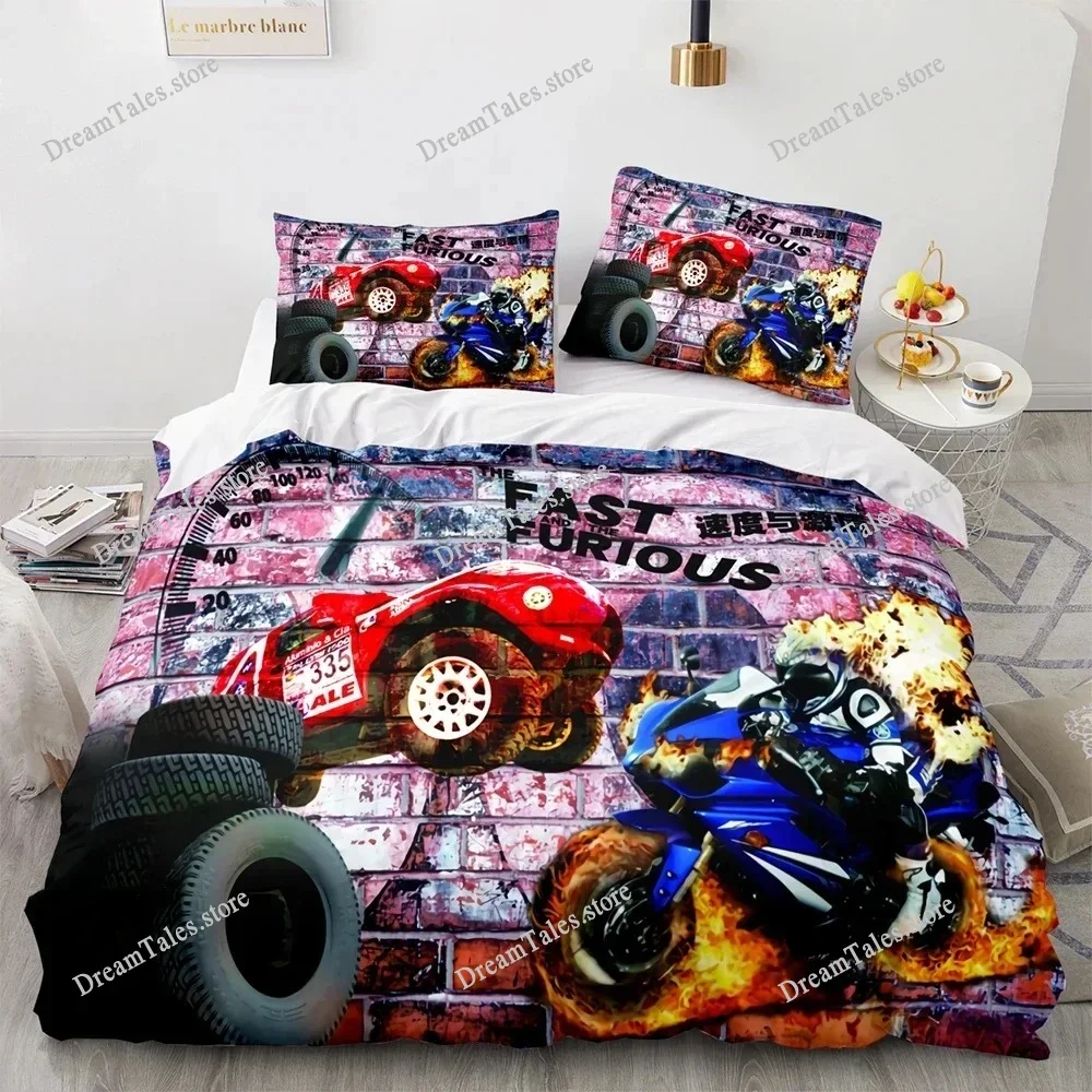 

3D Print Motorcycle Bedding Set Boys Girls Twin Queen King Size Duvet Cover Pillowcase Bed Boys Adult Home Textileextile