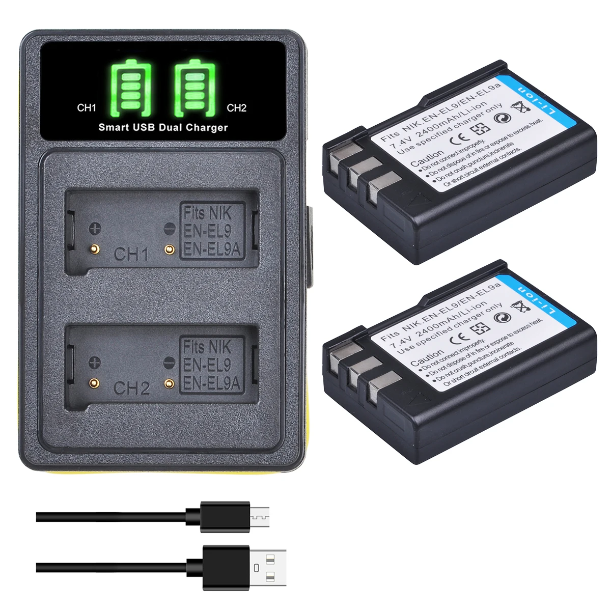 2400mAh EN-EL9 EN-EL9A Battery and Charger for Nikon D40 D40X D60 D3000 D5000