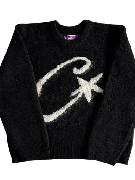 Y2K Pakaian Rajut Ne Bulat Besar Pria Sweater Musim Dingin Sve Overhead Panjang Campuran Katun Mode Kasual Remaja