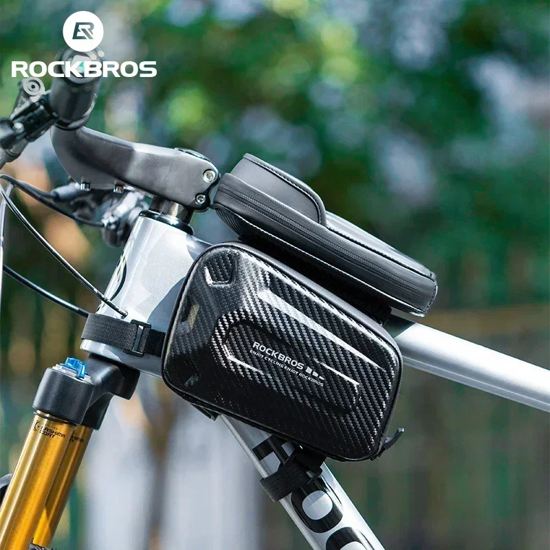 

ROCKBROS Велосипедная сумка Противоударные сумки с сенсорным экраном и верхней трубкой EVA Hard Shell Передняя рама Чехол для телефона Велосипедная сумка Аксессуары для велоспорта
