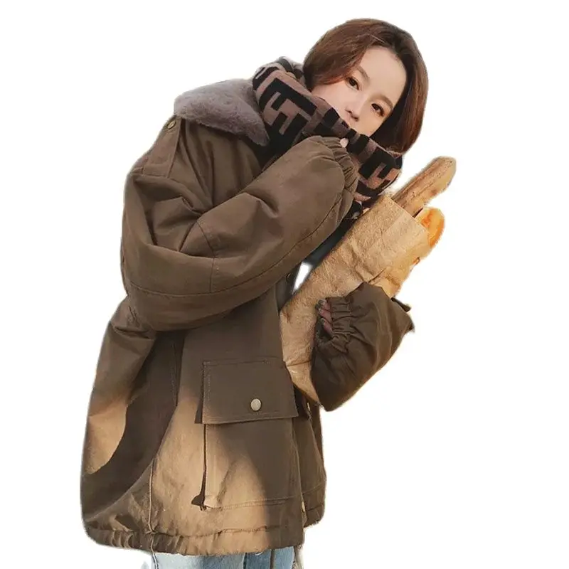 

Khaki Retro Style Overcome Cotton-clad Women 2023 Winter New Korean Version of versatile Oversize Padded Overcoat Padded Jacket