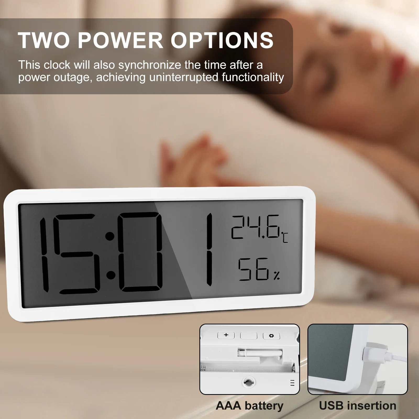 1Pc Digital Wall Clock Temperature Display Rechargeable or Battery Powered Easy to Use Desk Clock for Living Room Bedroom Office