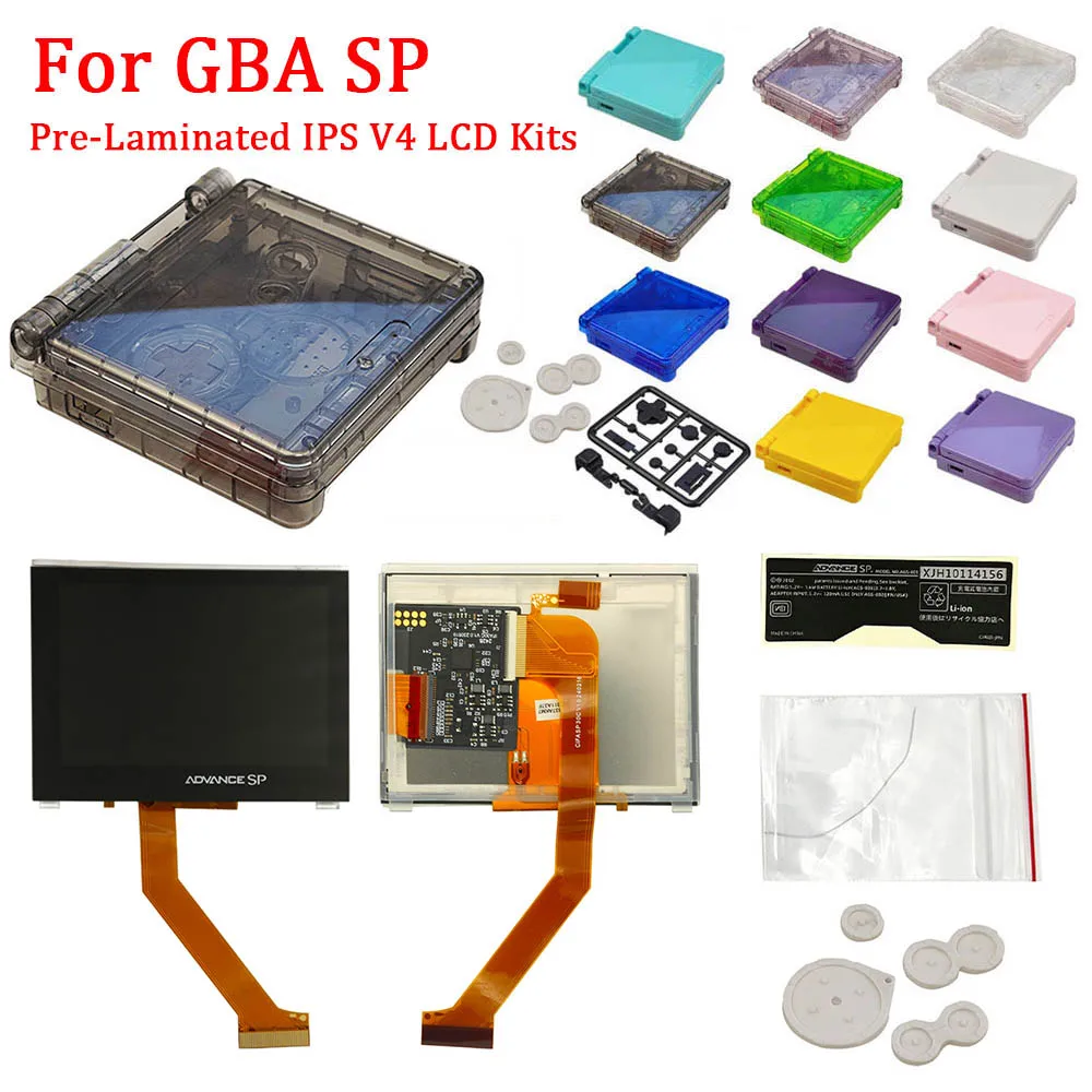 For GBA SP Pre-Laminated IPS V4 LCD Screen Kits With Customized IPS Housing Shell Sets,Highlight V4 IPS LCD Screen Kit With Case