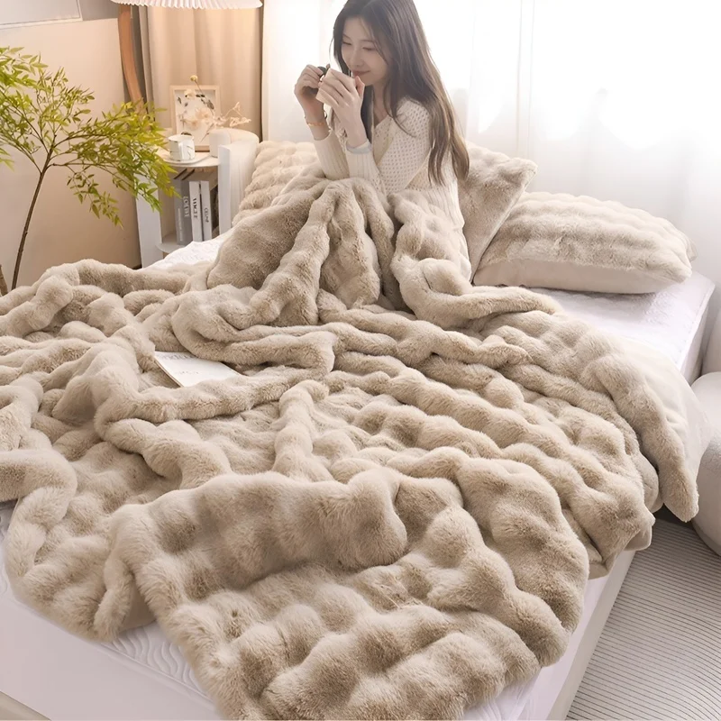 Luxury Rabbit Pudo Tom two-sided microfine blanket nap blanket for nap sleeper bedroom bedding