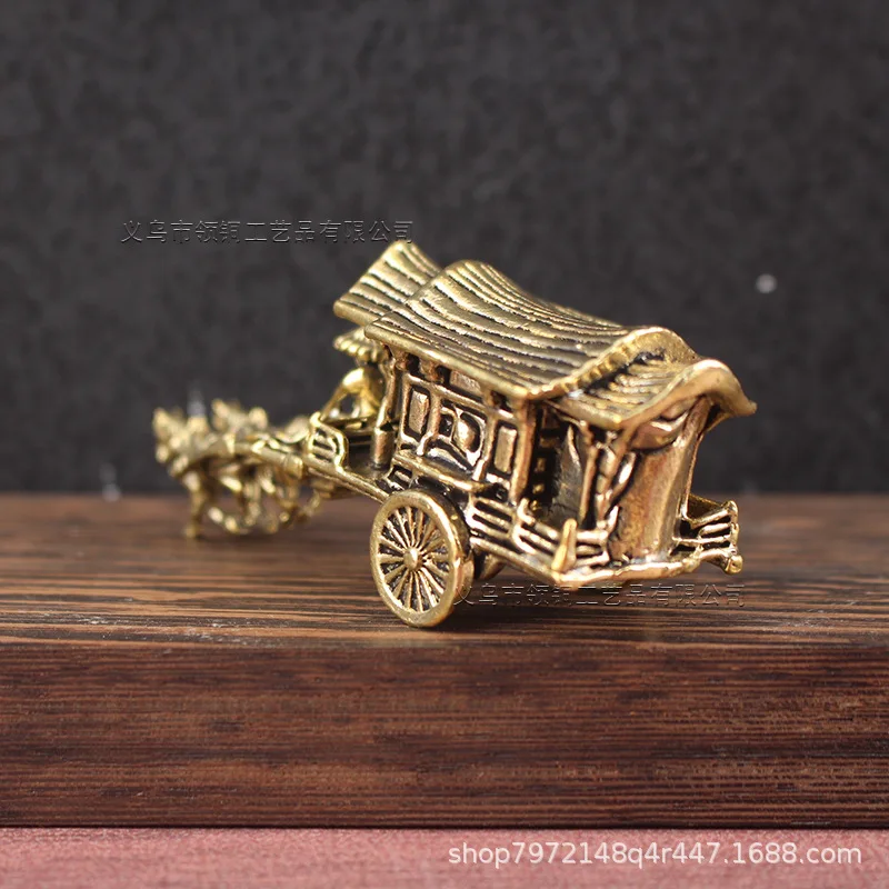 Brass Double Horse Trolley Ornament Decoration Tea Ornaments Pure Copper Crafts Old Man Driving Ancient Decoration Antique Craft