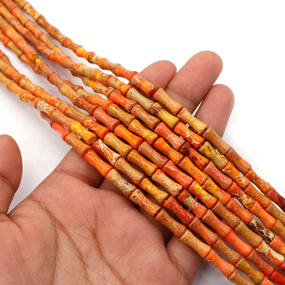 

Exquisite Natural Imperial Jasper Polished Straight-Hole Round Tube Bamboo Shape Colorful Loose Beads DIY Jewelry Accessories