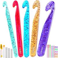 MIUSIE 5Pcs Large Crochet Hooks Set Huge Colorful Transparent Crystal Crochet Hooks for Crocheting Yarn Chunky Yarn DIY Crafts