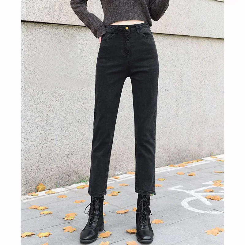 

Women Classic Simple Straight Leg Jeans Female Fashion High Waist Narrow Leg Denim Trousers Lady Solid Color Leisure Pants