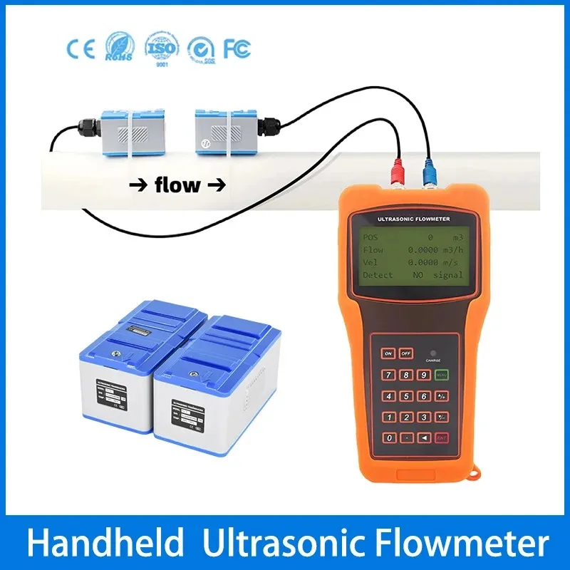 Handheld Ultrasonic Flow Meter TUF-2000H Portable Clamp-on Ultrasonic Water Flowmeter IP68 Digital Liquid Pipeline Sensor