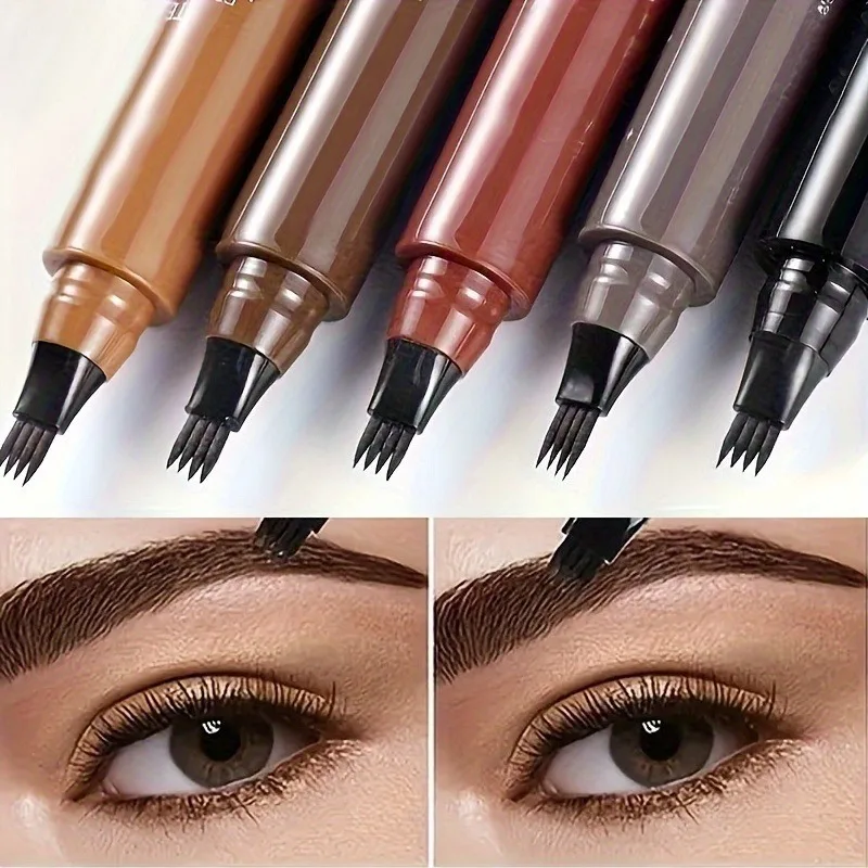 4 Splitted Head Eyebrow Pencil Long Lasting Smudge Proof Waterproof Sweat Resistant High Pigmented Easy Apply Liquid Brow Pen