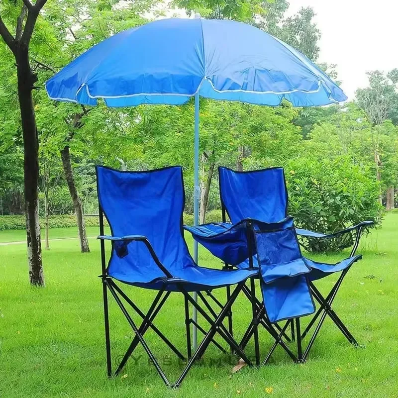 for Most Comfortable Durable Double Seat Metal Folding Camping Chair Oxford Black Canopy Sunshade Cup