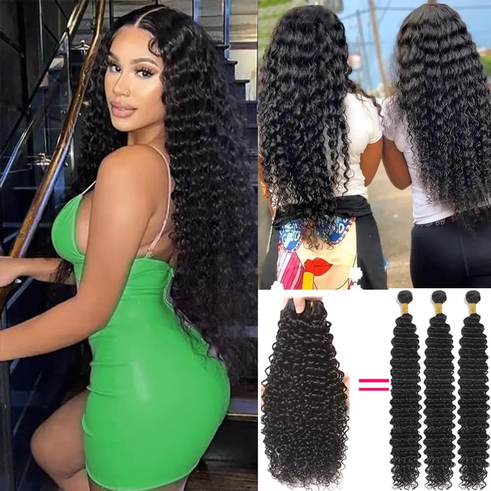 Bundles de cheveux humains bouclés Water Wave pour femmes, extensions brésiliennes Remy, double trame fabriquée à la machine, cheveux naturels, 12A