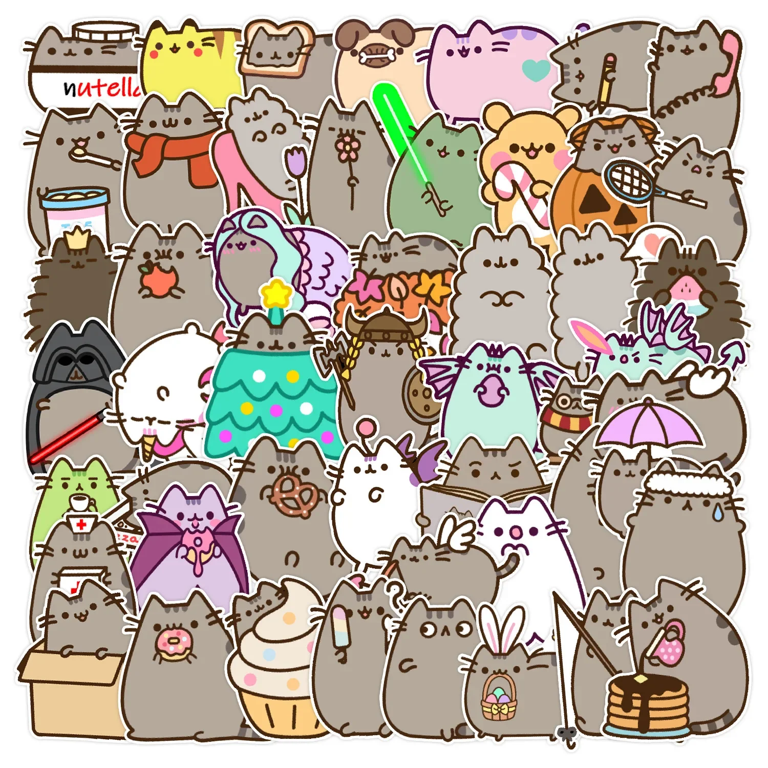 50PCS Cute Kawaii Chunky Cat Stickers Pack Decal Stationery Scrapbook Notebook Phone Diary Graffiti Children's Sticker Toys