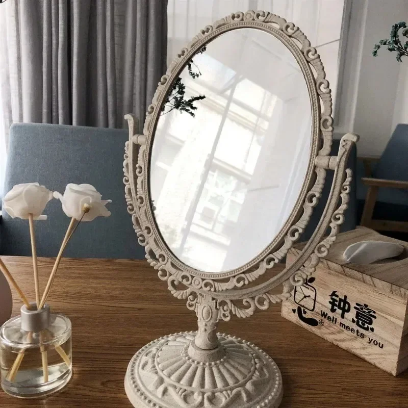 Vintage Makeup Mirror Double Sided Rotation Minimalist Cute Princess Dormitory Bedroom Mirror European Desktop Makeup Mirror