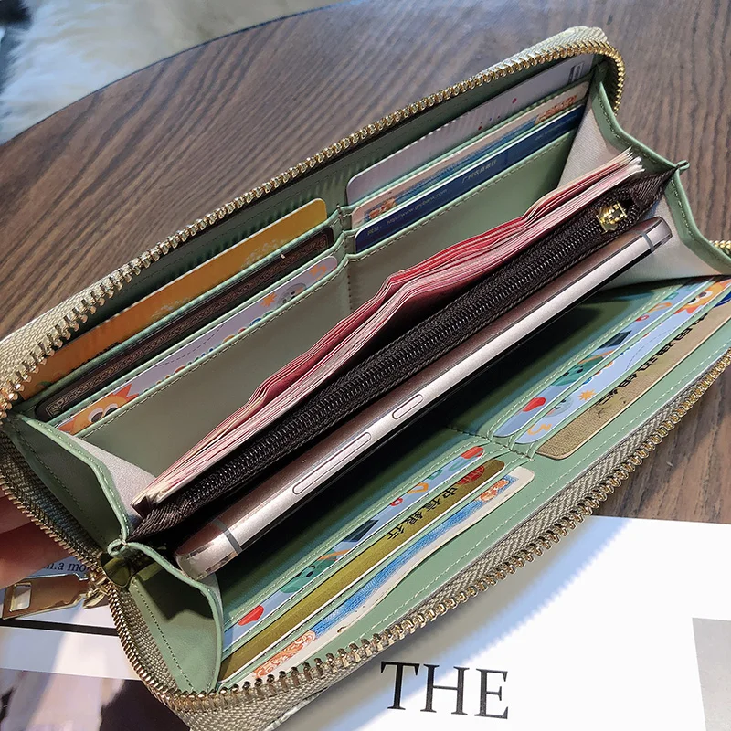 Original Design Genuine Leather Long Wallets Fashion Letter Print Women Clutch Bags High Capacity Cowhide Purse For Mobile Phone